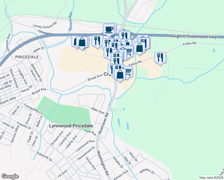map of restaurants, bars, coffee shops, grocery stores, and more near 631 Rostraver Road in Belle Vernon