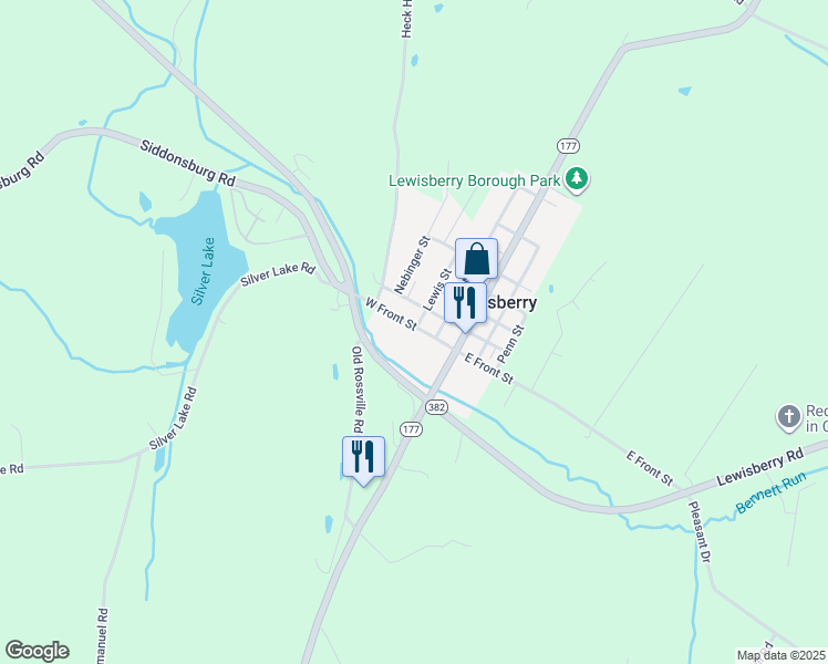 map of restaurants, bars, coffee shops, grocery stores, and more near 212 West Front Street in Lewisberry