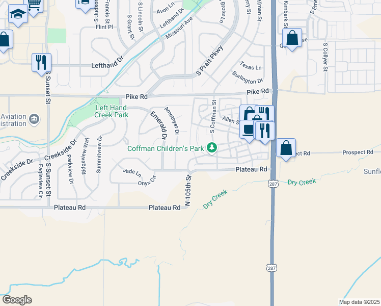 map of restaurants, bars, coffee shops, grocery stores, and more near 1020 Confidence Drive in Longmont