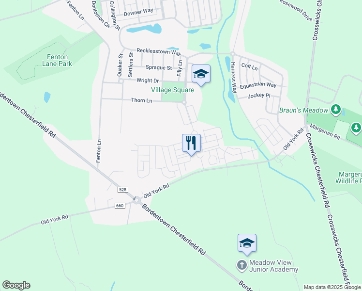 map of restaurants, bars, coffee shops, grocery stores, and more near 25 Olivia Way in Chesterfield Township