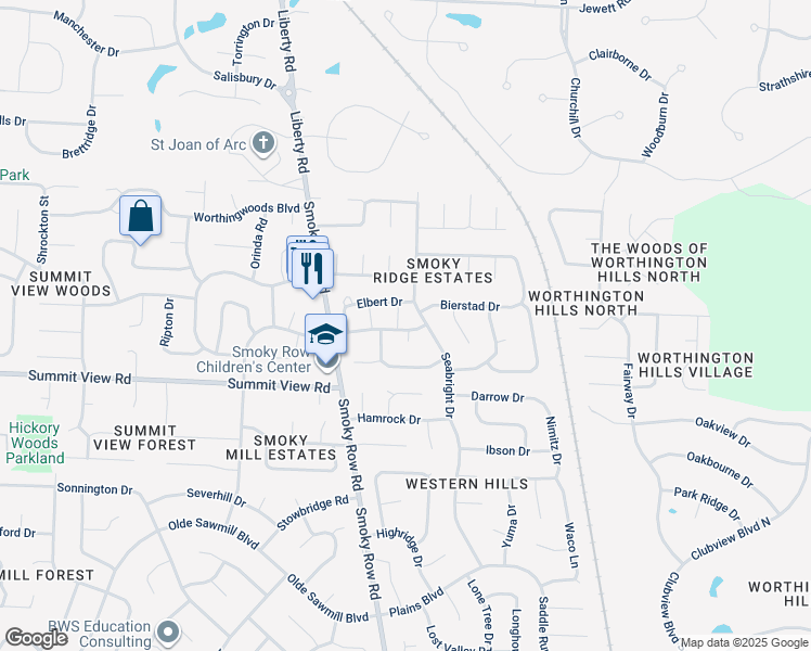 map of restaurants, bars, coffee shops, grocery stores, and more near 1951 Summit Row Boulevard in Powell