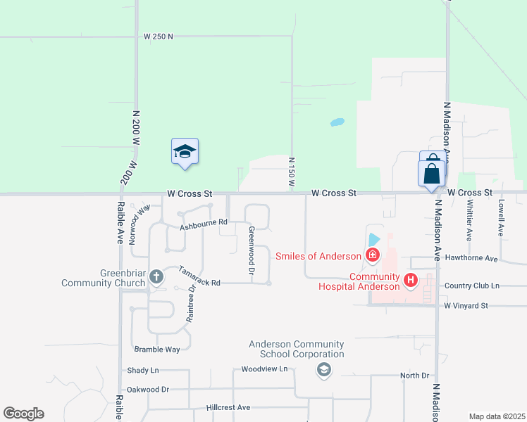 map of restaurants, bars, coffee shops, grocery stores, and more near 1907 North Balsam Court in Anderson