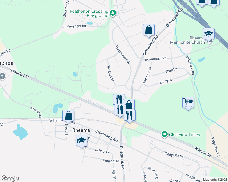 map of restaurants, bars, coffee shops, grocery stores, and more near 2155 Andrew Avenue in Elizabethtown