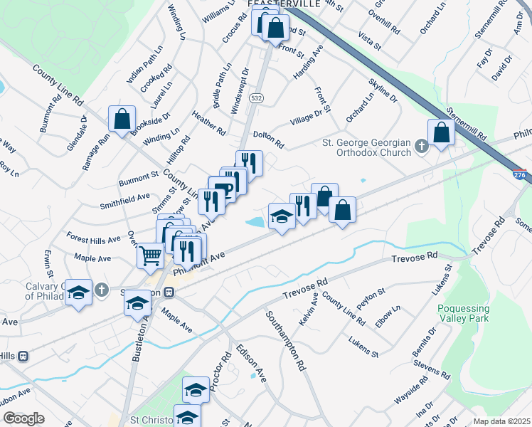 map of restaurants, bars, coffee shops, grocery stores, and more near 27 Morgan Drive in Feasterville-Trevose
