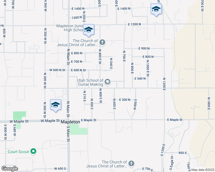 map of restaurants, bars, coffee shops, grocery stores, and more near 505 East 400 North in Mapleton