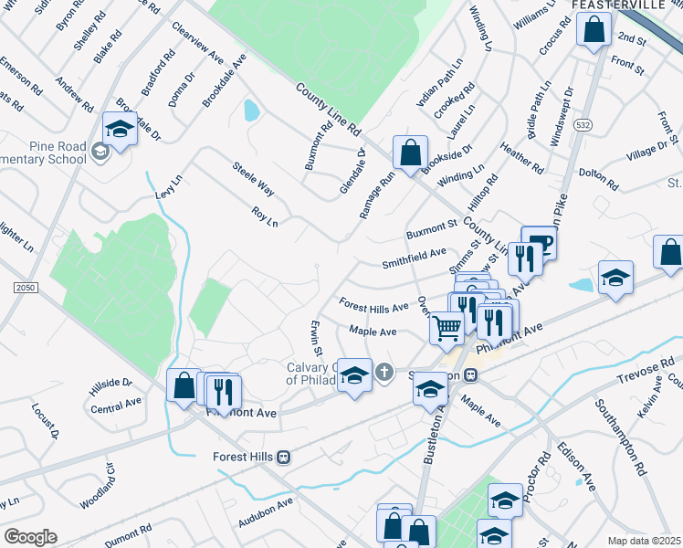 map of restaurants, bars, coffee shops, grocery stores, and more near 14066 Erwin Street in Philadelphia