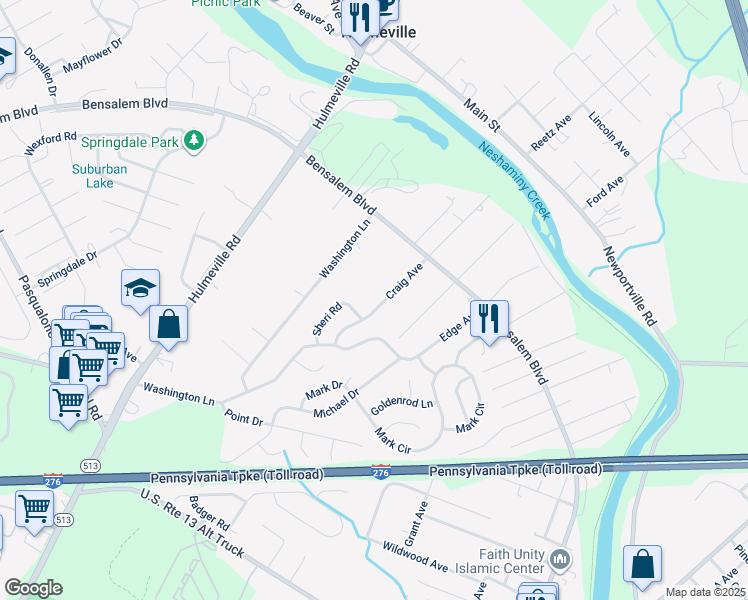map of restaurants, bars, coffee shops, grocery stores, and more near 6184 Craig Avenue in Bucks County