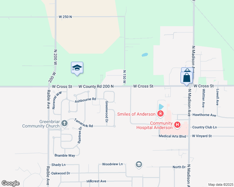 map of restaurants, bars, coffee shops, grocery stores, and more near 1914 East Balsam Court in Anderson