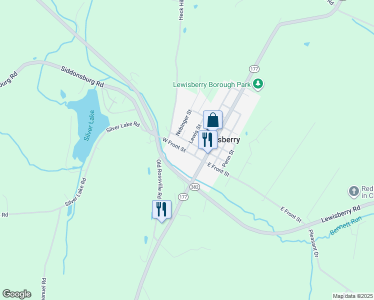 map of restaurants, bars, coffee shops, grocery stores, and more near 209 West Front Street in Lewisberry
