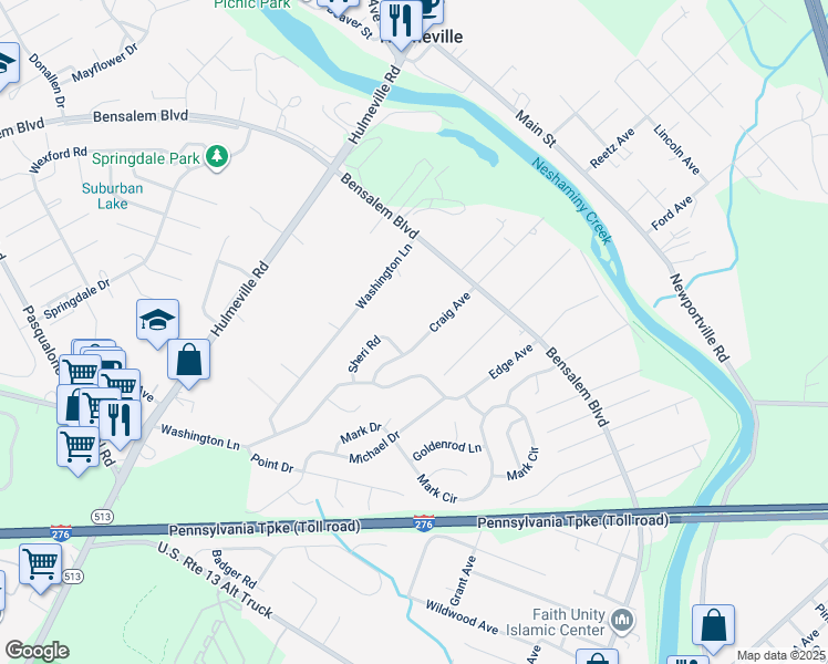 map of restaurants, bars, coffee shops, grocery stores, and more near 6184 Craig Avenue in Bucks County