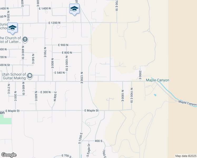map of restaurants, bars, coffee shops, grocery stores, and more near 434 North 1400 East Street in Mapleton
