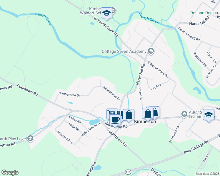 map of restaurants, bars, coffee shops, grocery stores, and more near in Kimberton