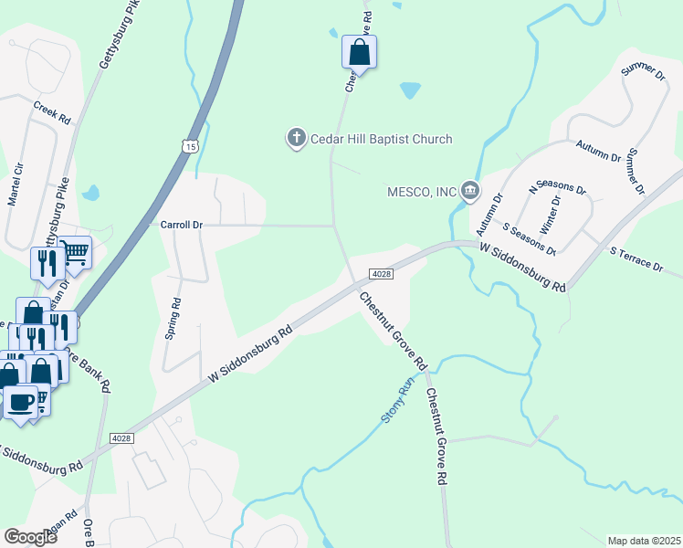 map of restaurants, bars, coffee shops, grocery stores, and more near 700 W Siddonsburg Rd in Dillsburg
