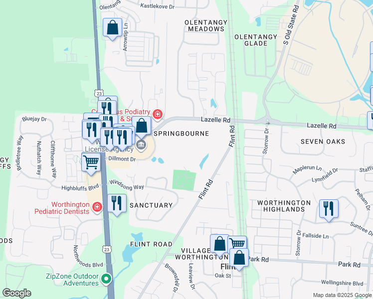 map of restaurants, bars, coffee shops, grocery stores, and more near 277 Turnstone Road in Columbus