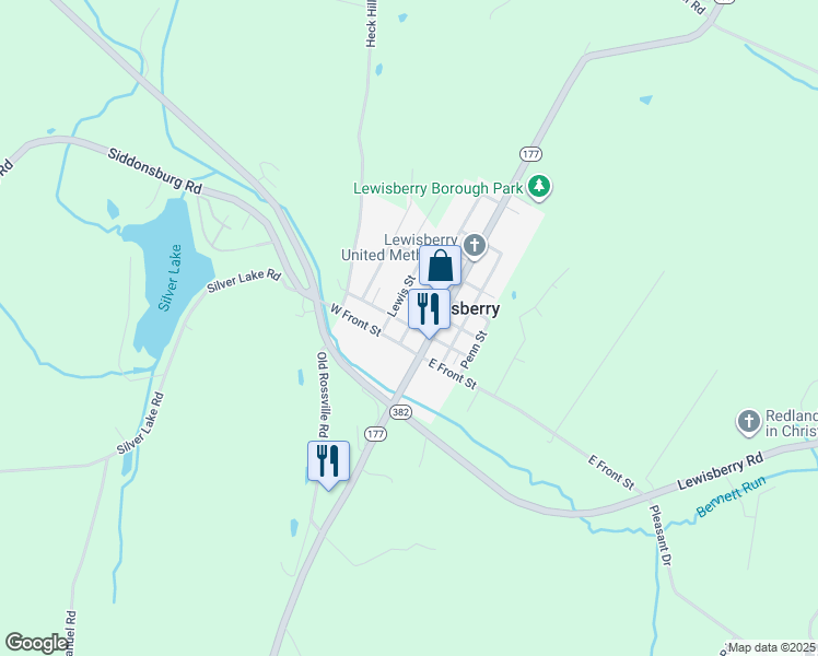 map of restaurants, bars, coffee shops, grocery stores, and more near 101 West Front Street in Lewisberry