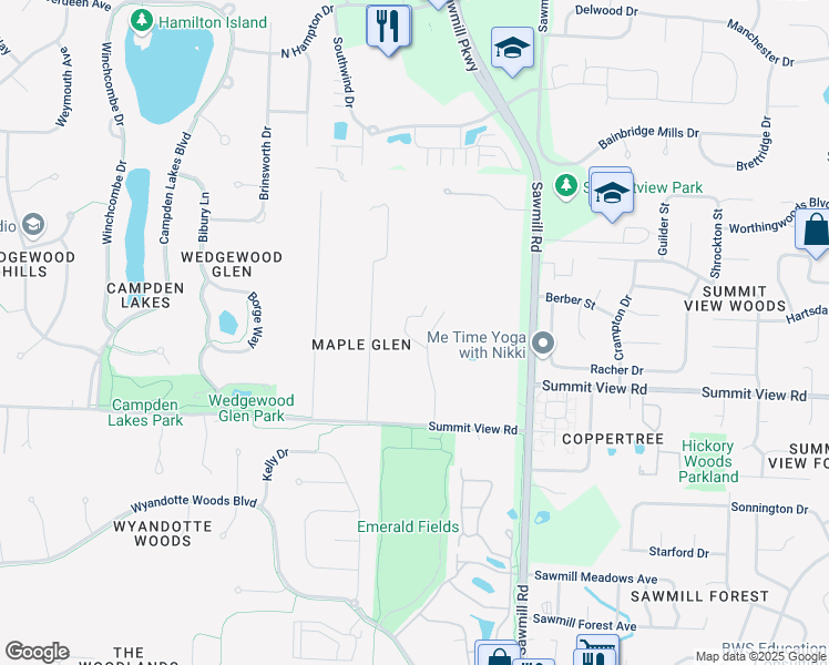 map of restaurants, bars, coffee shops, grocery stores, and more near 3948 Summitview Road in Dublin