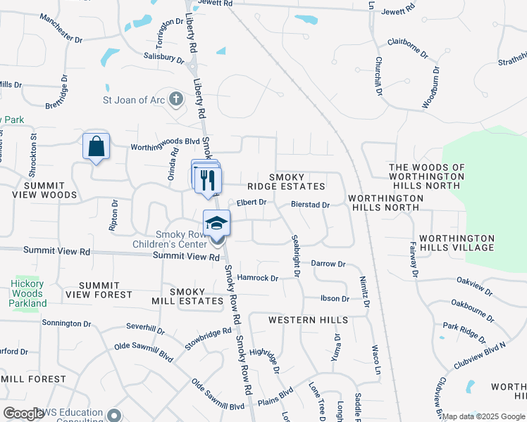 map of restaurants, bars, coffee shops, grocery stores, and more near 1951 Summit Row Boulevard in Powell