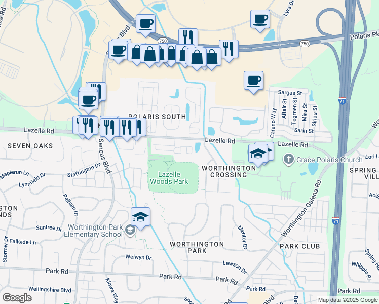 map of restaurants, bars, coffee shops, grocery stores, and more near 440 Lazelle Road in Columbus