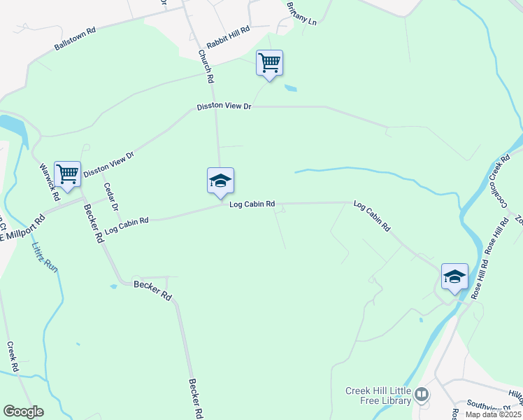 map of restaurants, bars, coffee shops, grocery stores, and more near 914 Log Cabin Road in Lancaster County