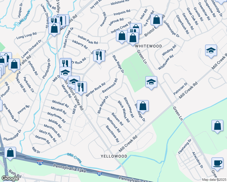 map of restaurants, bars, coffee shops, grocery stores, and more near 74 Blue Ridge Drive in Levittown