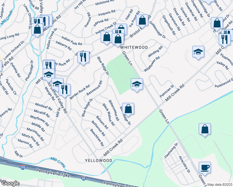 map of restaurants, bars, coffee shops, grocery stores, and more near 370 Blue Ridge Drive in Levittown