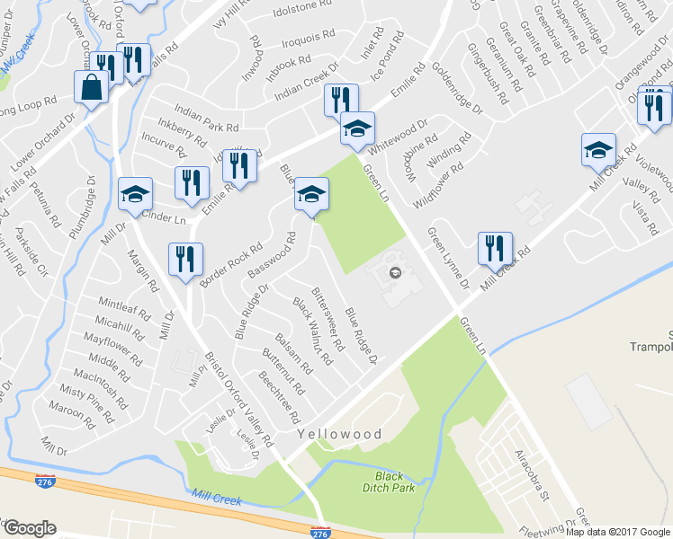 map of restaurants, bars, coffee shops, grocery stores, and more near 370 Blue Ridge Drive in Levittown