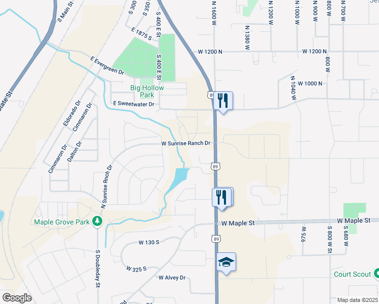 map of restaurants, bars, coffee shops, grocery stores, and more near 425 North 1800 West in Mapleton