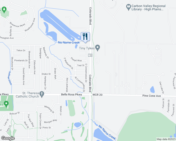 map of restaurants, bars, coffee shops, grocery stores, and more near 5922 East Conservation Drive in Longmont