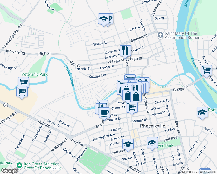 map of restaurants, bars, coffee shops, grocery stores, and more near 927 Anvil Court in Phoenixville