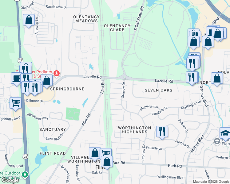map of restaurants, bars, coffee shops, grocery stores, and more near 531 Ramonford Court in Westerville