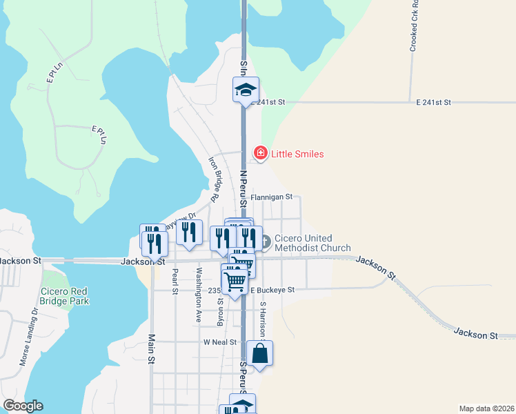 map of restaurants, bars, coffee shops, grocery stores, and more near 20 Flannigan Street in Cicero