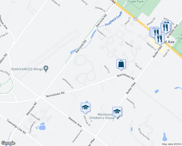 map of restaurants, bars, coffee shops, grocery stores, and more near 235 Copper Beech Drive in Blue Bell
