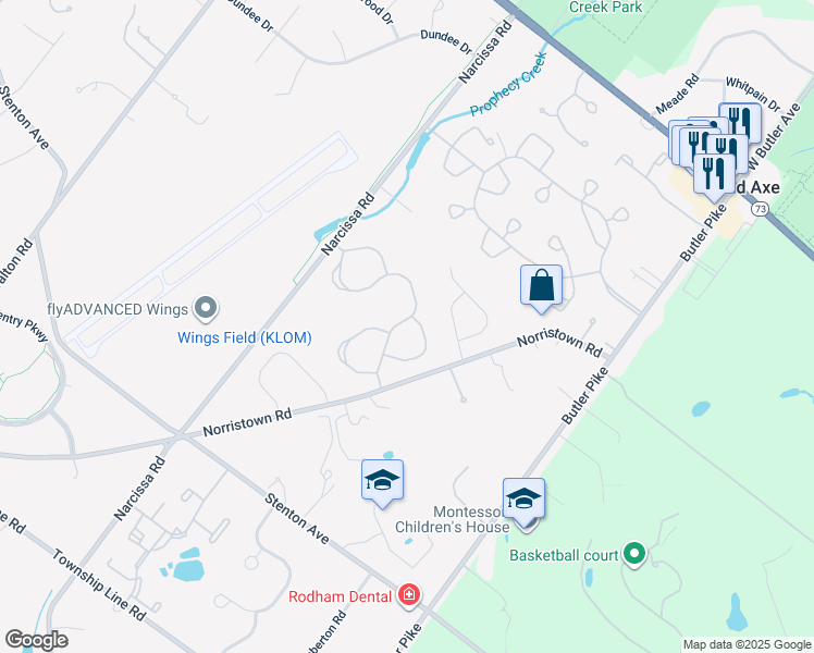 map of restaurants, bars, coffee shops, grocery stores, and more near 235 Copper Beech Drive in Blue Bell