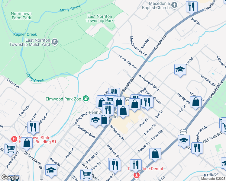 map of restaurants, bars, coffee shops, grocery stores, and more near 410 West Johnson Highway in Norristown