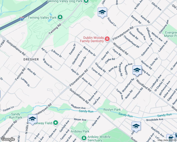 map of restaurants, bars, coffee shops, grocery stores, and more near 1231 Fitzwatertown Road in Abington
