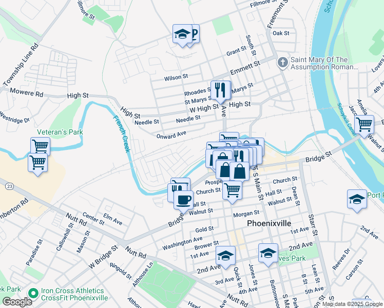 map of restaurants, bars, coffee shops, grocery stores, and more near 931 Anvil Court in Phoenixville