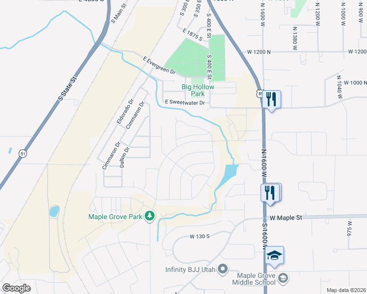 map of restaurants, bars, coffee shops, grocery stores, and more near 2207 West Sunrise Ranch Drive in Mapleton