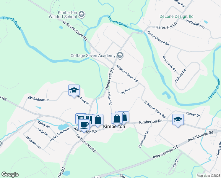 map of restaurants, bars, coffee shops, grocery stores, and more near 75 Prizer Road in Phoenixville