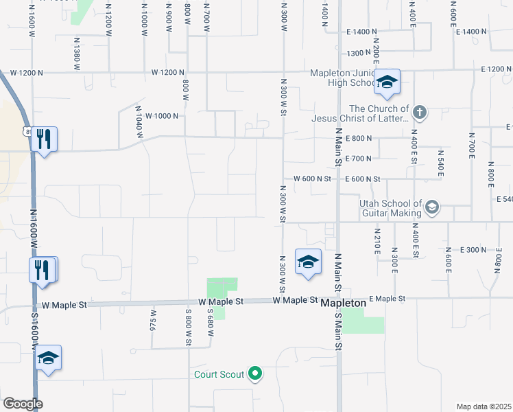 map of restaurants, bars, coffee shops, grocery stores, and more near North 420 West in Mapleton