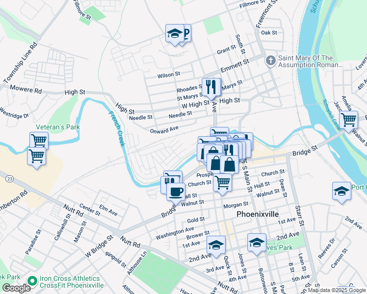 map of restaurants, bars, coffee shops, grocery stores, and more near 931 Anvil Court in Phoenixville