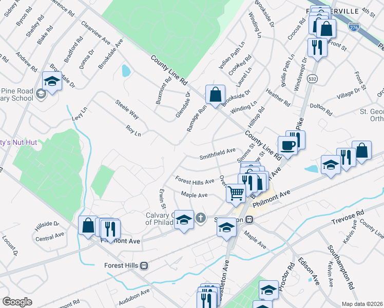 map of restaurants, bars, coffee shops, grocery stores, and more near 312 Buxmont Street in Philadelphia