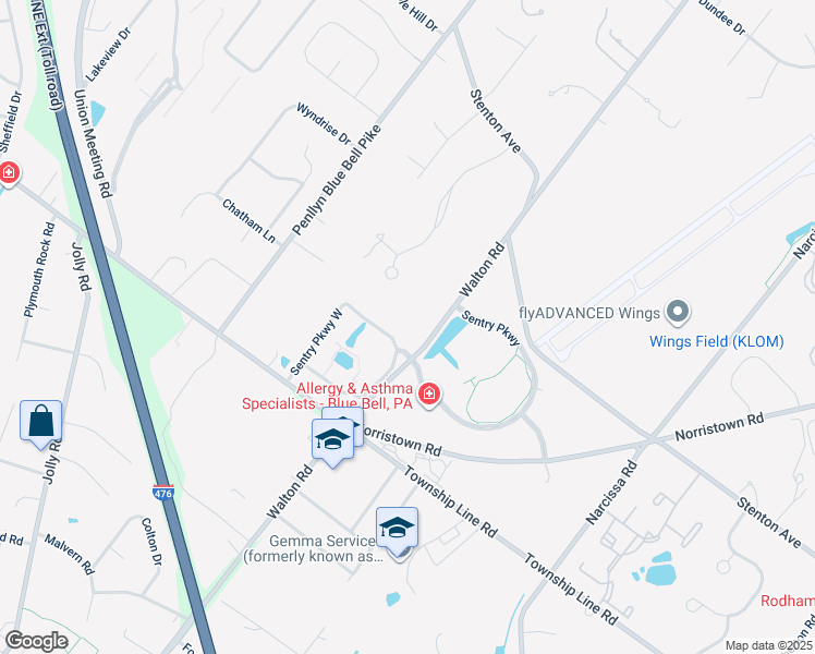 map of restaurants, bars, coffee shops, grocery stores, and more near 1667 Walton Road in Blue Bell