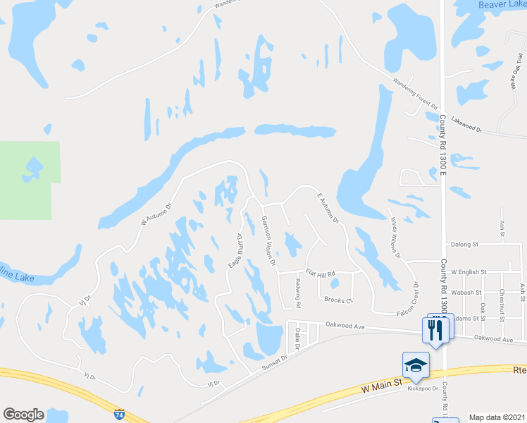 map of restaurants, bars, coffee shops, grocery stores, and more near 107 Garrison Vision Drive in Oakwood