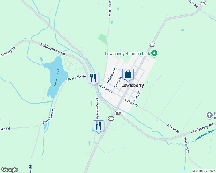 map of restaurants, bars, coffee shops, grocery stores, and more near 309 West Front Street in Lewisberry