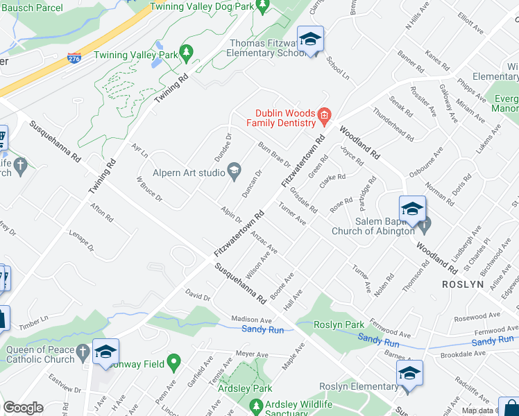 map of restaurants, bars, coffee shops, grocery stores, and more near 1216 Fitzwatertown Road in Dresher