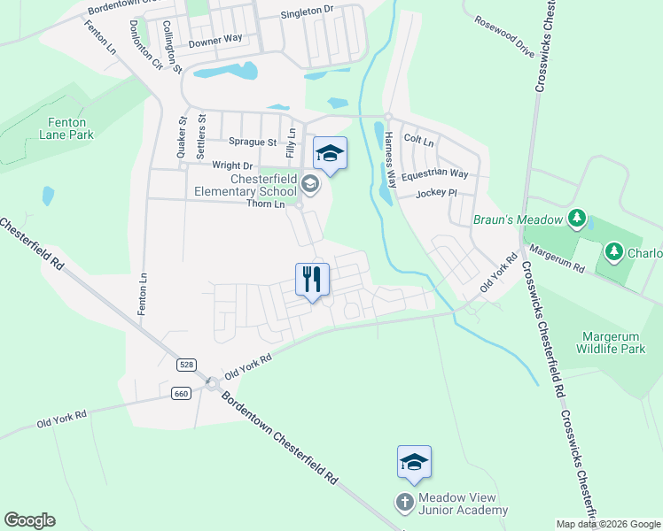 map of restaurants, bars, coffee shops, grocery stores, and more near 64 Saddle Way in Burlington County