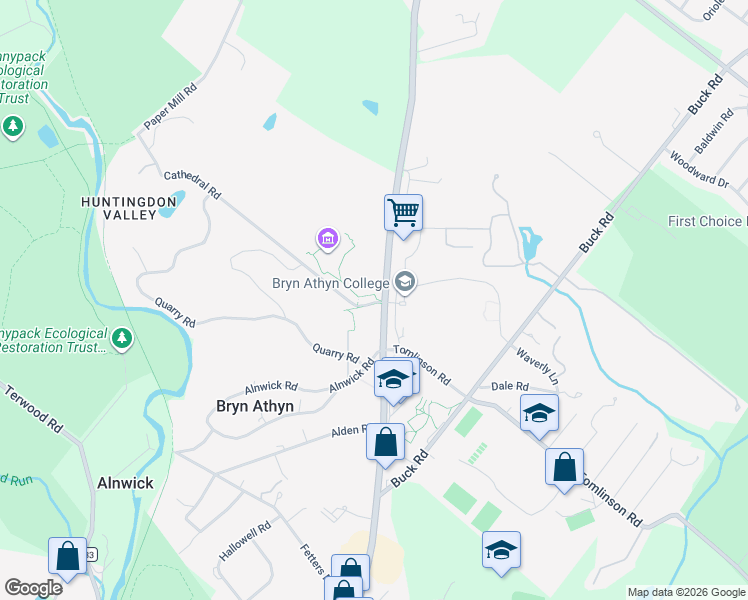 map of restaurants, bars, coffee shops, grocery stores, and more near in Bryn Athyn