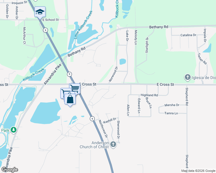 map of restaurants, bars, coffee shops, grocery stores, and more near 2017 Norwood Drive in Anderson