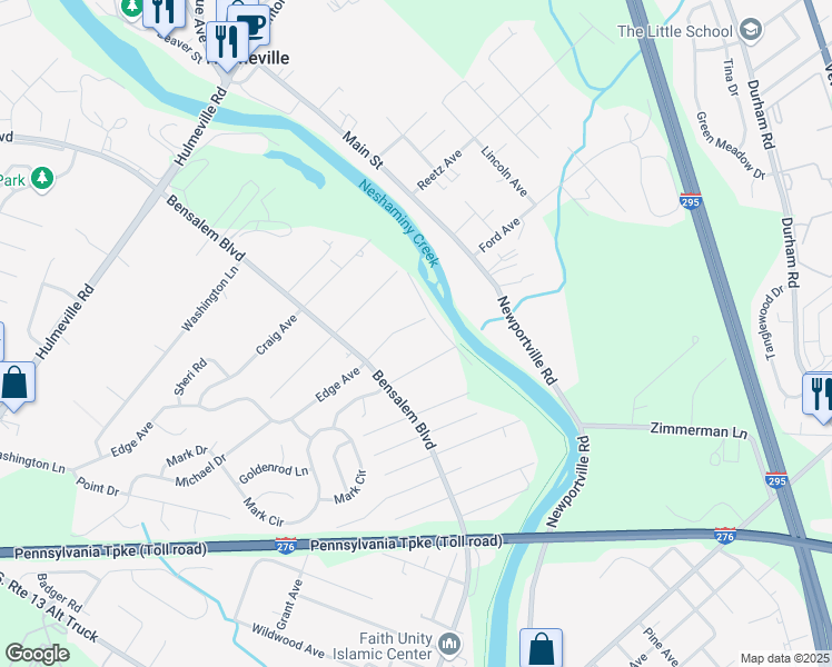 map of restaurants, bars, coffee shops, grocery stores, and more near 6411 Edge Avenue in Bensalem
