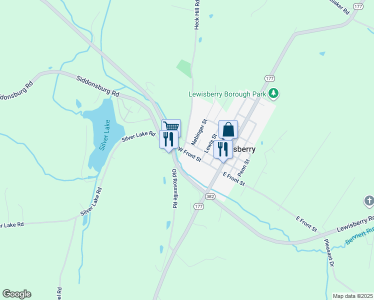 map of restaurants, bars, coffee shops, grocery stores, and more near 315 West Front Street in Lewisberry